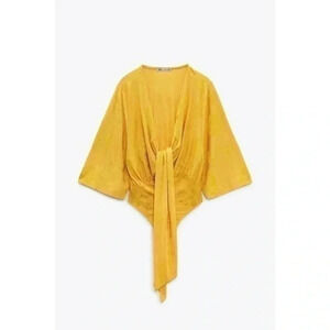 Zara yellow KNOTTED JACQUARD BODYSUIT  Small  5039/062